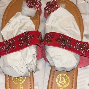 DF Red Floral Embellished Women's Sandals